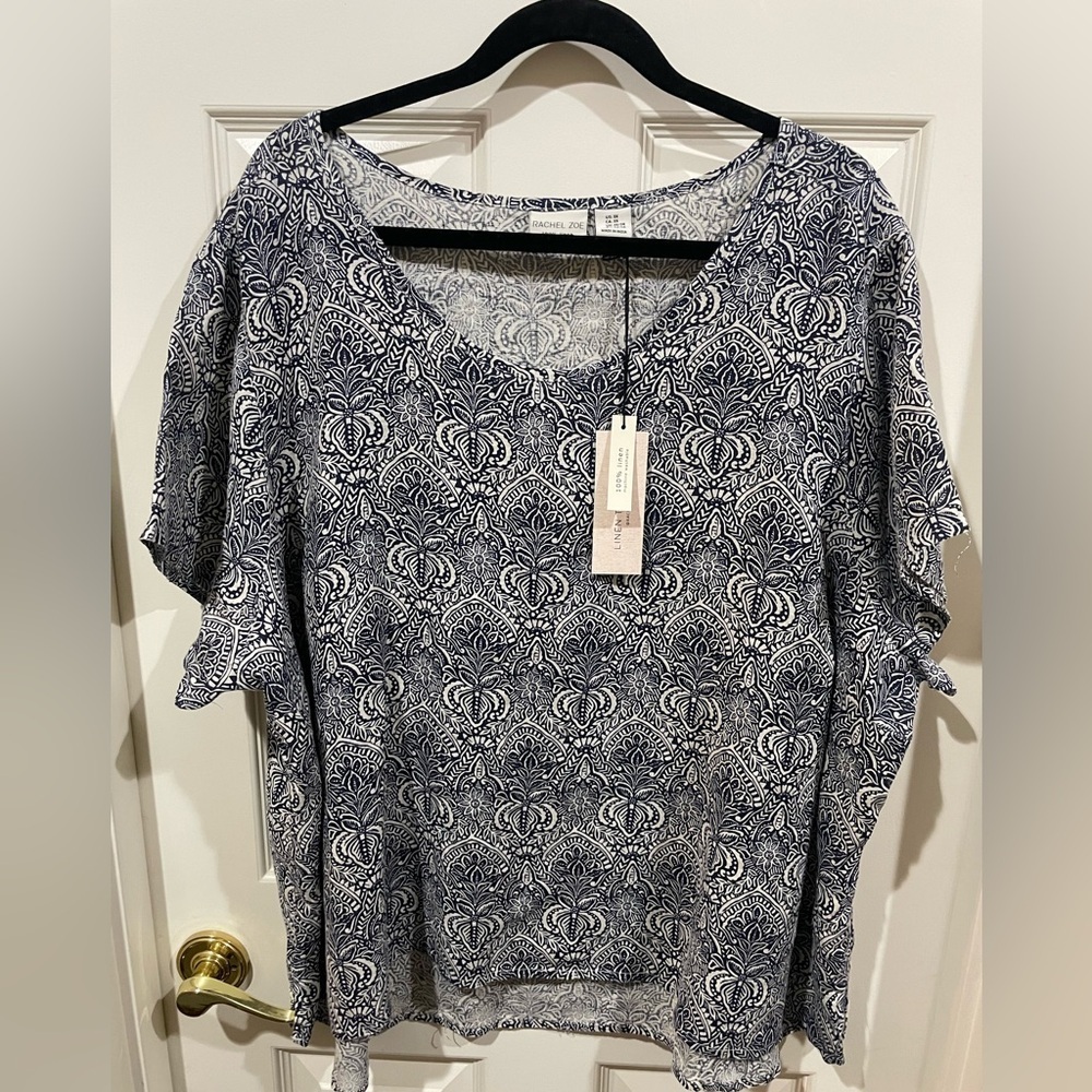NWT Rachel Zoe Navy and White Patterned Blouse
